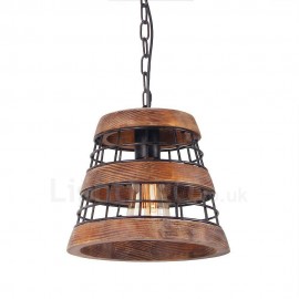 1 Light Ring Vintage Wooden Chandelier Industrial Wind Bar Loft Coffee Restaurant Wood Linear Pendant Lighting
