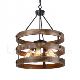 5 Light Drum Vintage Wooden Chandelier Industrial Wind Bar Loft Coffee Restaurant Wood Linear Pendant Lighting
