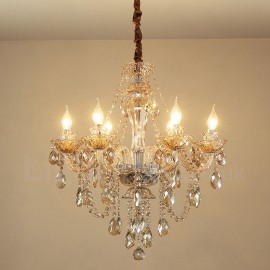 6 Light Cognac Colour Elegant Crystal Candle Chandelier for Living Room, Bedroom, Dinning Room