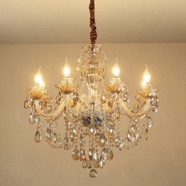 8 Light Cognac Colour Elegant Crystal Candle Chandelier for Living Room, Bedroom, Dinning Room