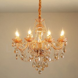 8 Light Amber Gold Elegant Crystal Candle Chandelier for Living Room, Bedroom, Dinning Room