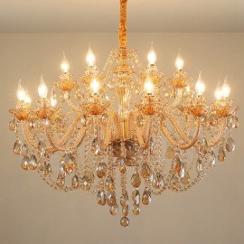 18 (12+6) Light Amber Gold Elegant Crystal Candle Chandelier for Living Room, Bedroom, Dinning Room
