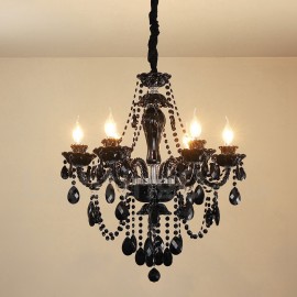 6 Light Black Elegant Crystal Candle Chandelier for Living Room, Bedroom, Dinning Room