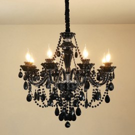 8 Light Black Elegant Crystal Candle Chandelier for Living Room, Bedroom, Dinning Room