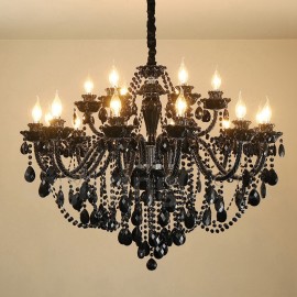 18 (12+6) Light Black Elegant Crystal Candle Chandelier for Living Room, Bedroom, Dinning Room