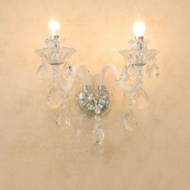 2 Light Clear Crystal Candle Retro E12/E14 Glass Wall Light