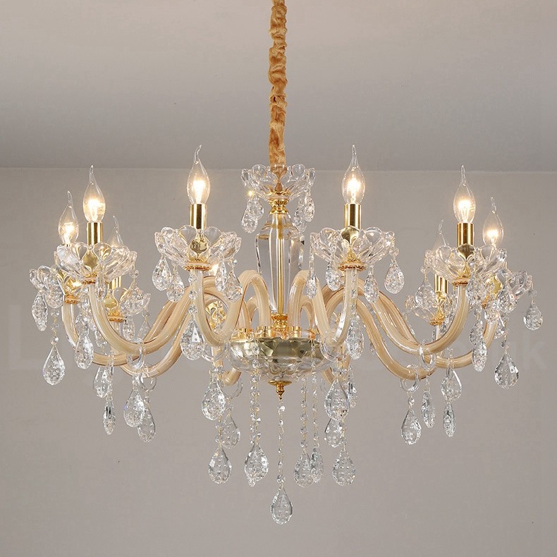 Clear Crystal Candle Chandelier, Gold Glass Chandelier Uk