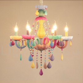 Multi Colours Macaron 6 Light Chandelier with Multi Colours Crystal Candle Mini Style for Kid's Room, Children Bedroom