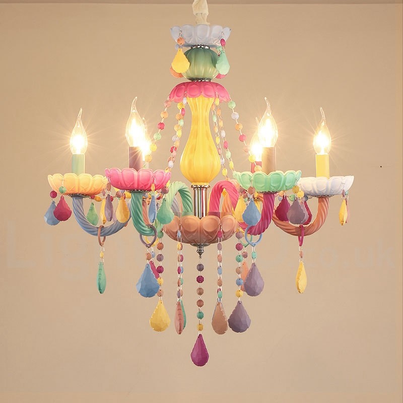 Macaron 6 Light Chandelier With Multi, Multi Coloured Ceiling Light Uk