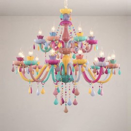 Macaron 18 (12+6) Light Chandelier with Multi Colours Crystal Candle Mini Style for Kid's Room, Children Bedroom