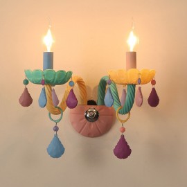 Macaron 2 Light Multi Crystal Candle Retro E12/E14 Glass Wall Light for for Kid's Room, Children Bedroom