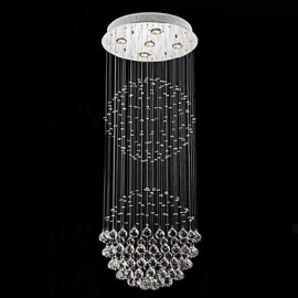 LED Pendant Light Modern Crystal Chandelier 5 Lights Silver Canpoy Clear Crystal Globe Ceiling Lamps Fixtures H130CM
