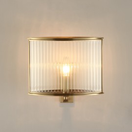 Pure Brass Luxurious Rustic Retro Vintage 1 Light Wall Light with Glass Shade