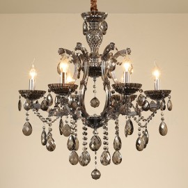6 Light Grey Crystal Candle Chandelier for Living Room, Bedroom, Dinning Room