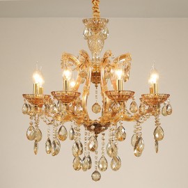 8 Light Amber Crystal Candle Chandelier for Living Room, Bedroom, Dinning Room
