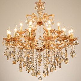18 (12+6) Light Amber Crystal Candle Chandelier for Living Room, Bedroom, Dinning Room