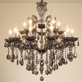 18 (12+6) Light Grey Crystal Candle Chandelier for Living Room, Bedroom, Dinning Room