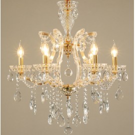 6 Light Gold Crystal Candle Chandelier for Living Room, Bedroom, Dinning Room