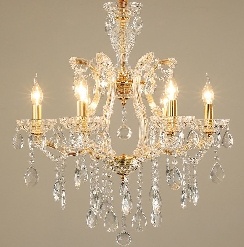 6 Light Gold Crystal Candle Chandelier, Crystal Real Candle Chandeliers Uk