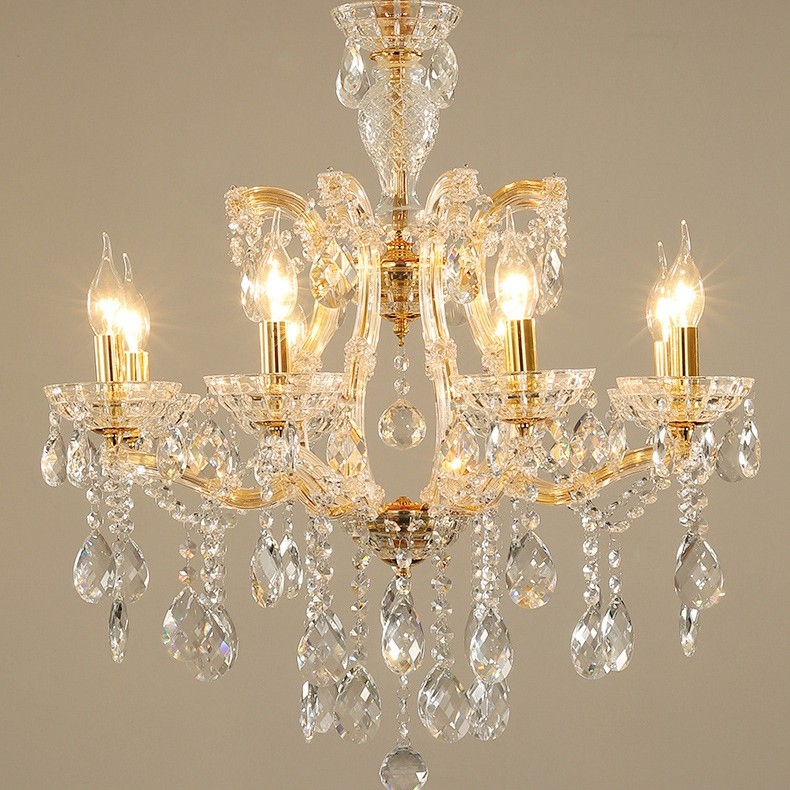 8 Light Gold Crystal Candle Chandelier, Crystal Real Candle Chandeliers Uk