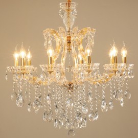 10 Light Gold Crystal Candle Chandelier for Living Room, Bedroom, Dinning Room