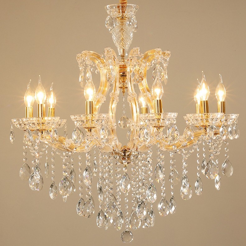 10 Light Gold Crystal Candle Chandelier, Crystal Real Candle Chandelier Lighting
