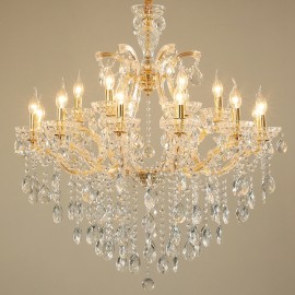18 (12+6) Light Gold Crystal Candle Chandelier for Living Room, Bedroom, Dinning Room