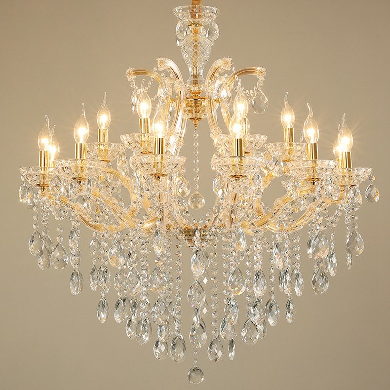 Light Gold Crystal Candle Chandelier, Crystal Real Candle Chandeliers Uk