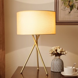 Drum Retro Rustic Brass Table Lamp with Fabric Shade for Hotel Bedroom