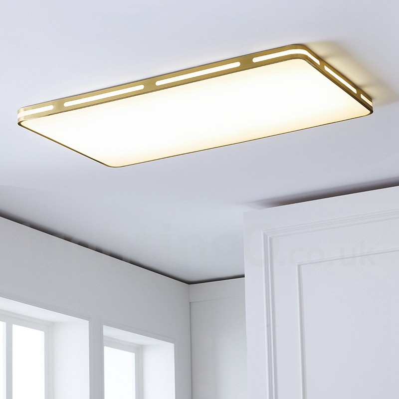 Ultra Thin Rectangle Led Modern Contemporary Nordic Style Flush Mount Brass Ceiling Lights With Acrylic Shade For Bathroom Living Room Study Kitchen Bedroom Dining Bar Also Can Be Used As - Flush Led Kitchen Ceiling Lights