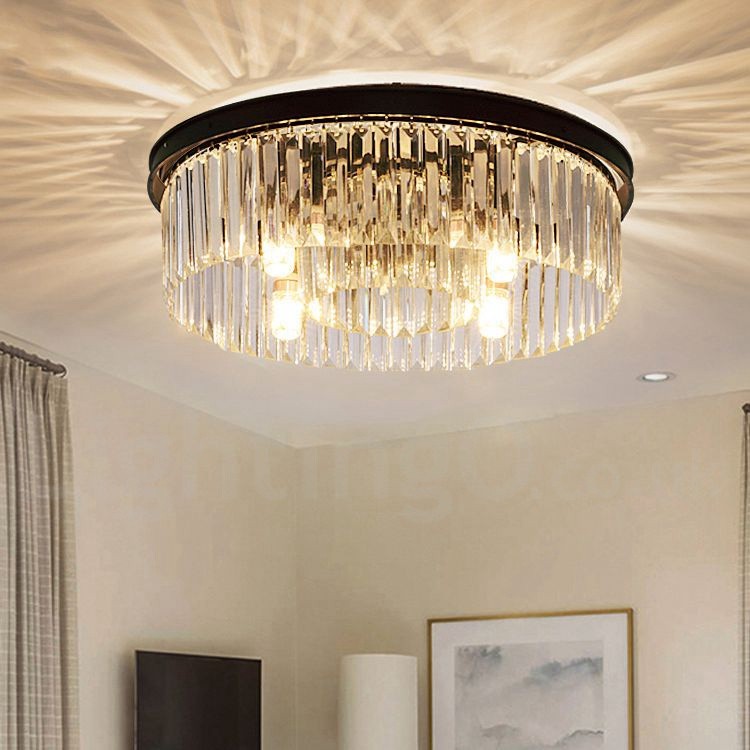 Postmodern Luxury Round K9 Crystal Flush Mount Ceiling Light Living Room Dining Room Exhibition Hall