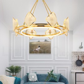 Gold Postmodern Luxury Round K9 Crystal Pendant Chandelier LED Light with Acrylic Shade Living Room Dining Room Exhibition Hall