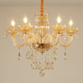 6 Light Champagne Colour Crystal Candle Chandelier for Living Room, Bedroom, Dinning Room