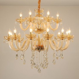 18 (12+6) Light Champagne Colour Elegant Crystal Candle Chandelier for Living Room, Bedroom, Dinning Room