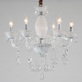 6 Light White Candle Chandelier with Crystal for Living Room, Bedroom, Dinning Room