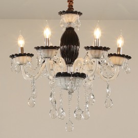 6 Light Black Candle Chandelier with Crystal for Living Room, Bedroom, Dinning Room