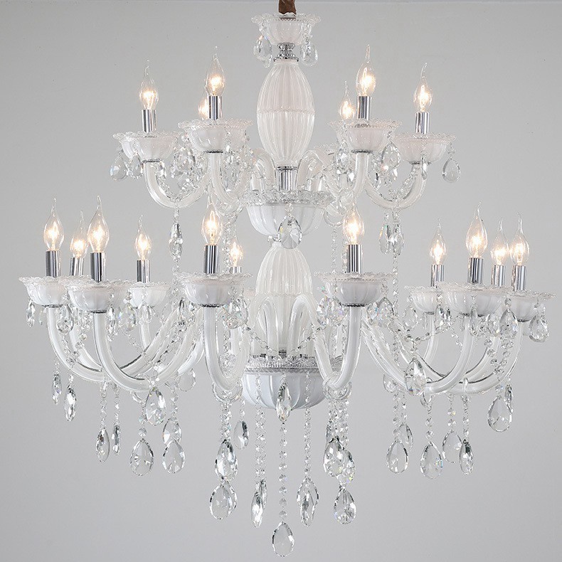 Light White Elegant Candle Chandelier, White Candle Chandelier With Crystals