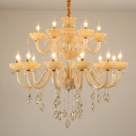 18 (12+6) Light Luxurious Champagne Crystal Candle Chandelier for Living Room, Bedroom, Dinning Room