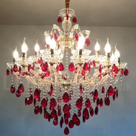 18 (12+6) Light Luxurious Red Crystal Candle Gold Chandelier for Living Room, Bedroom, Dinning Room