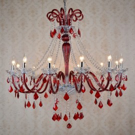 Red Crystal Candle Chandelier for Living Room, Bedroom, Dinning Room