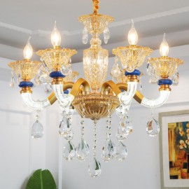 6 Light Modern Contemporary Champagne Candle Chandelier with Crystal for Living Room, Bedroom, Dinning Room, Villa