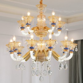 15 (10+5) Light Modern Contemporary Champagne Candle Chandelier with Crystal for Living Room, Bedroom, Dinning Room, Villa