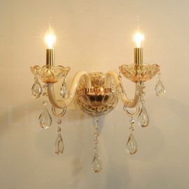 2 Light Gold K9 Crystal Candle Retro E12/E14 Glass Wall Light