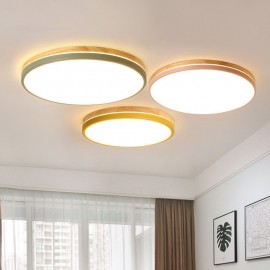 Dimmable Ultra-thin Multi Colours Round Wood Ceiling Light with Acrylic Shade LED Ceiling Lamp Nordic Style for Living Room, Bedroom, Bedroom
