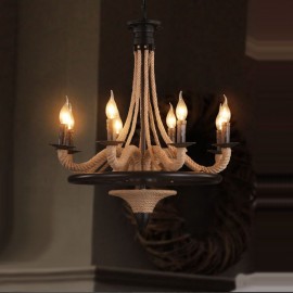 8 Light Candle Industrial Style Hemp Rope Pendant Chandelier Light