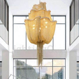Tassels Chandelier Designer Pendant Light Silver / Gold Colour for Showroom Living Room Spiral Staircase
