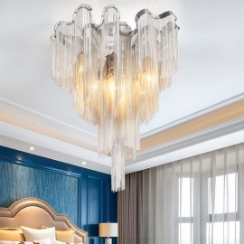 Tassels Chandelier Designer Ceiling Light Silver / Gold Colour for Showroom Living Room Spiral Staircase