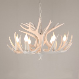 6 Light Rustic Artistic Retro Antler White Chandelier for Living Room, Dining Room, Bedroom, Shop, Cafes, Bar