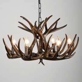 6 Light Rustic Artistic Retro Antler Black Chandelier for Living Room, Dining Room, Bedroom, Shop, Cafes, Bar