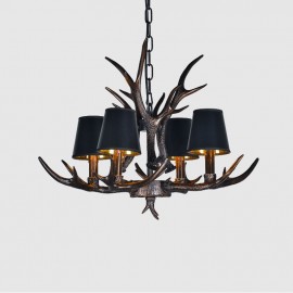 4 Light Black Rustic Artistic Retro Antler Antique Chandelier with Shades for Living Room, Dining Room, Bedroom, Shop, Cafes, Bar